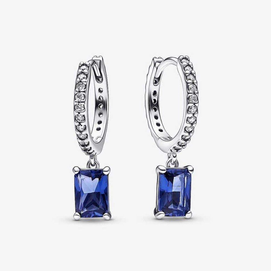 Orhangen Pandora smycken, Berlock, Ringar | Pandora Blue Rectangular Sparkling Hoop Earrings 292381C01