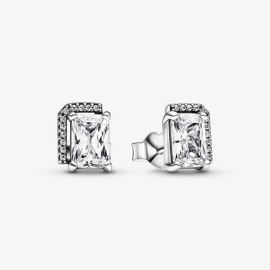 Orhangen Pandora smycken, Berlock, Ringar | Pandora Rectangular Sparkling Halo Stud Earrings 292380C01