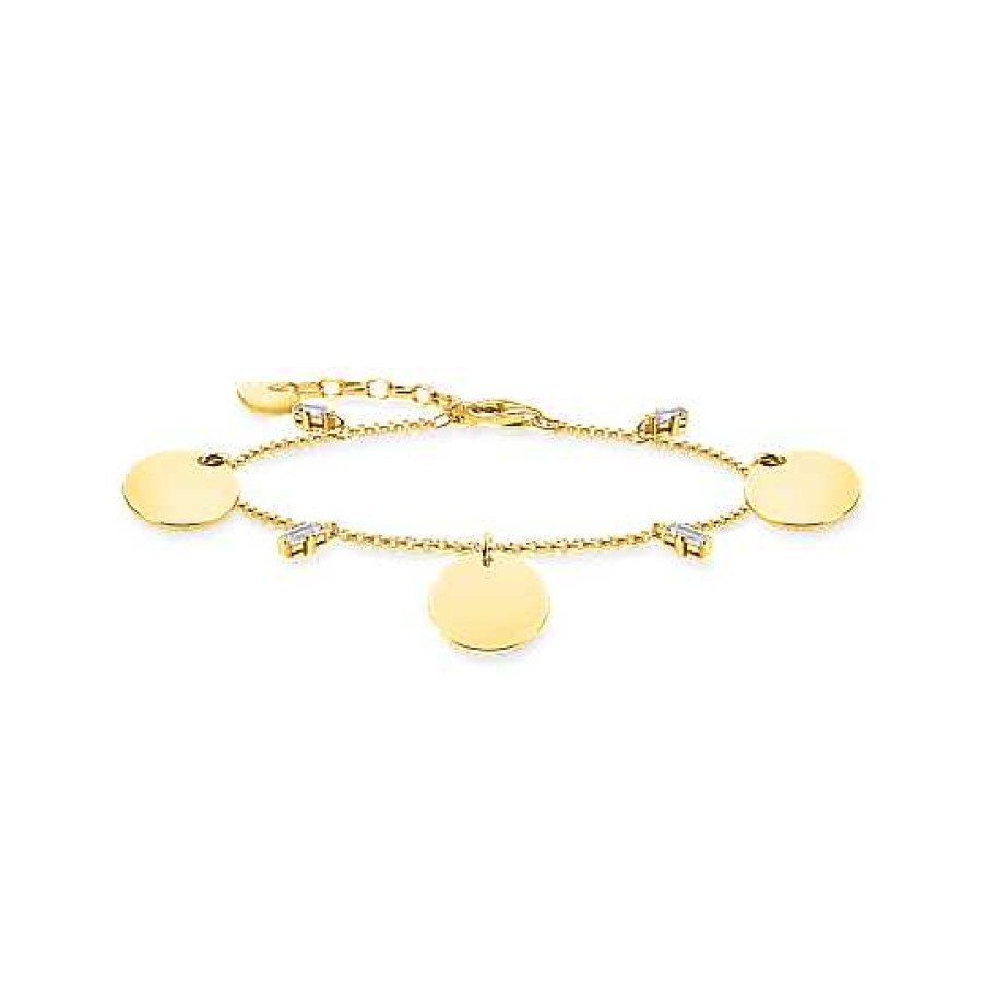 Armband Thomas Sabo Smycken, Halsband | Thomas Sabo Bracelet With Three Discs And White Stones Gold A1962-414-39