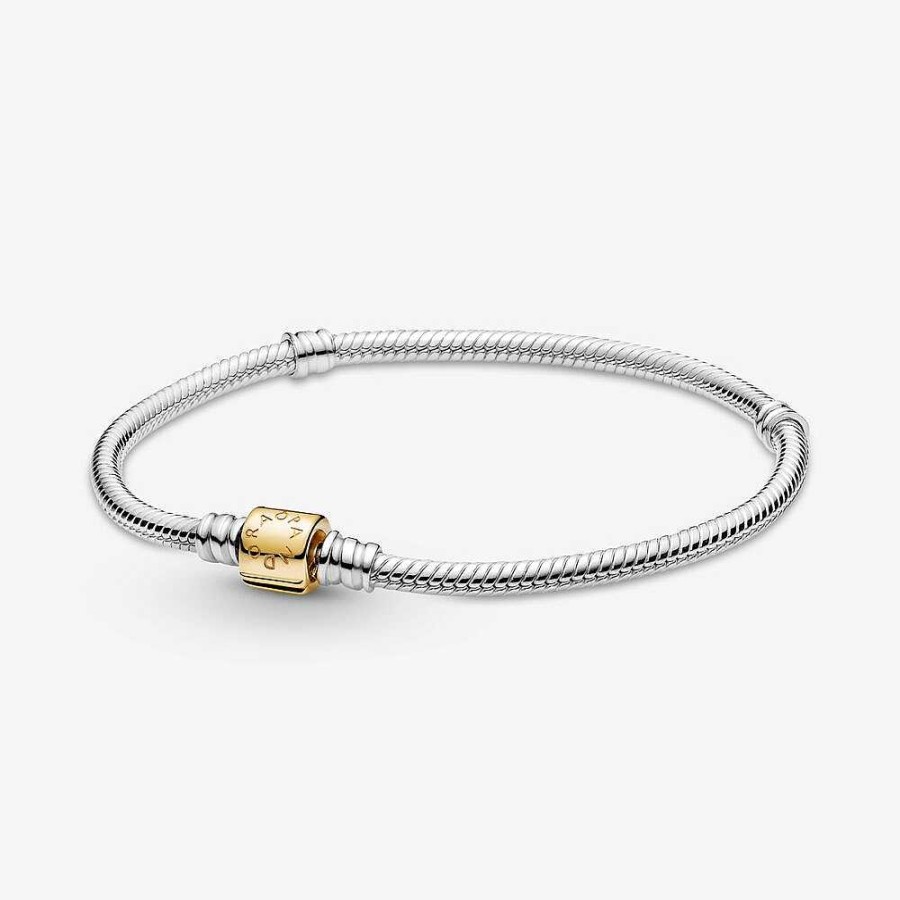 Armband Pandora smycken, Berlock, Ringar | Pandora Moments Tvafargat Ormkedjearmband Med Cylinderformat Las